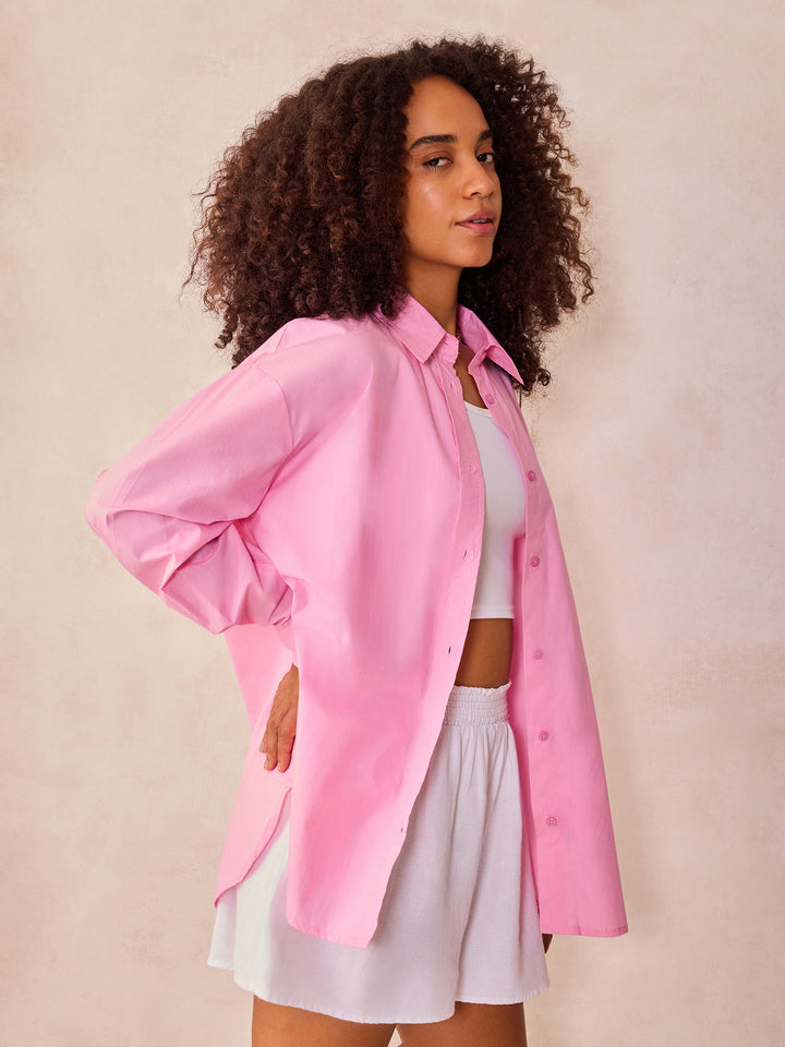 Pink Oversized Full Sleeved Shirt