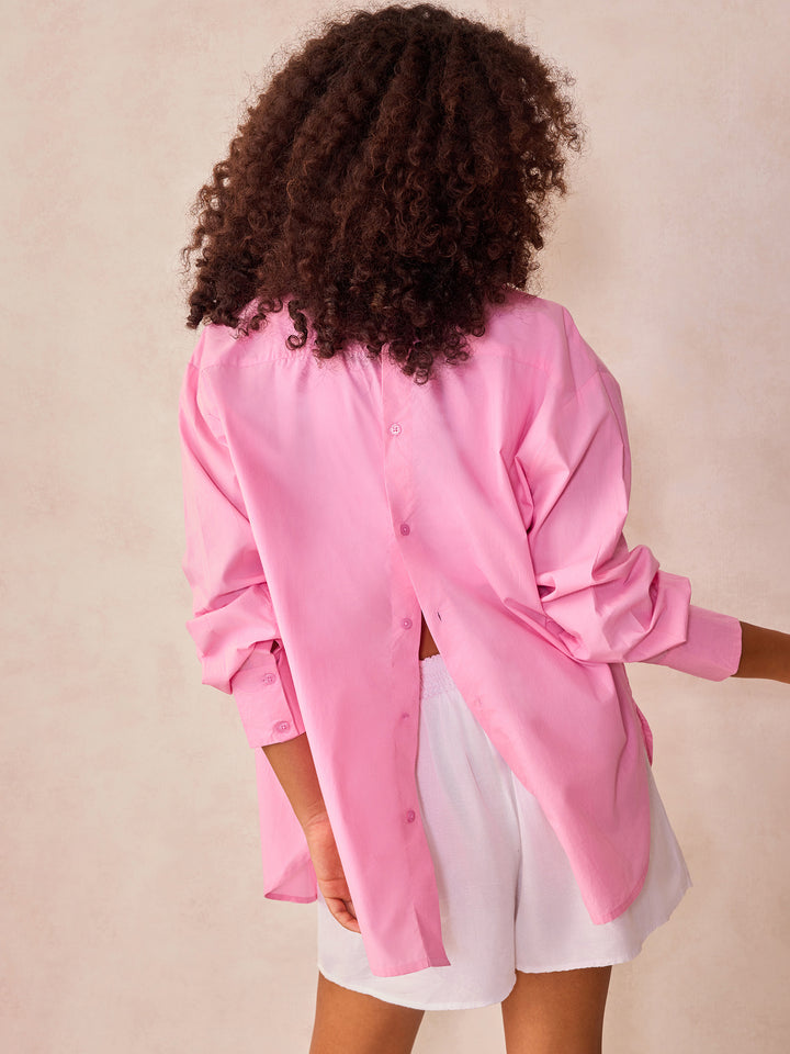 Pink Oversized Full Sleeved Shirt