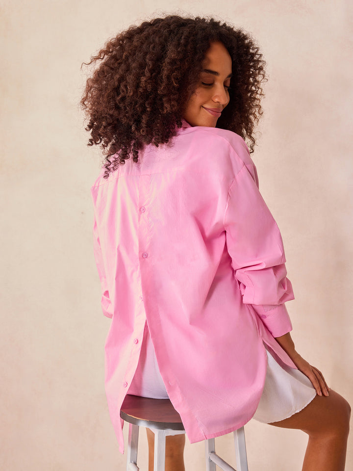 Pink Oversized Full Sleeved Shirt