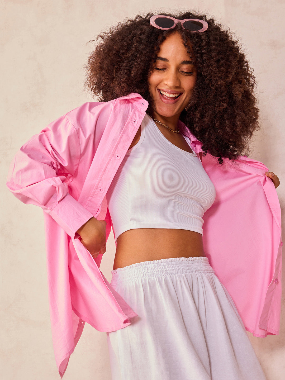 Pink Oversized Full Sleeved Shirt