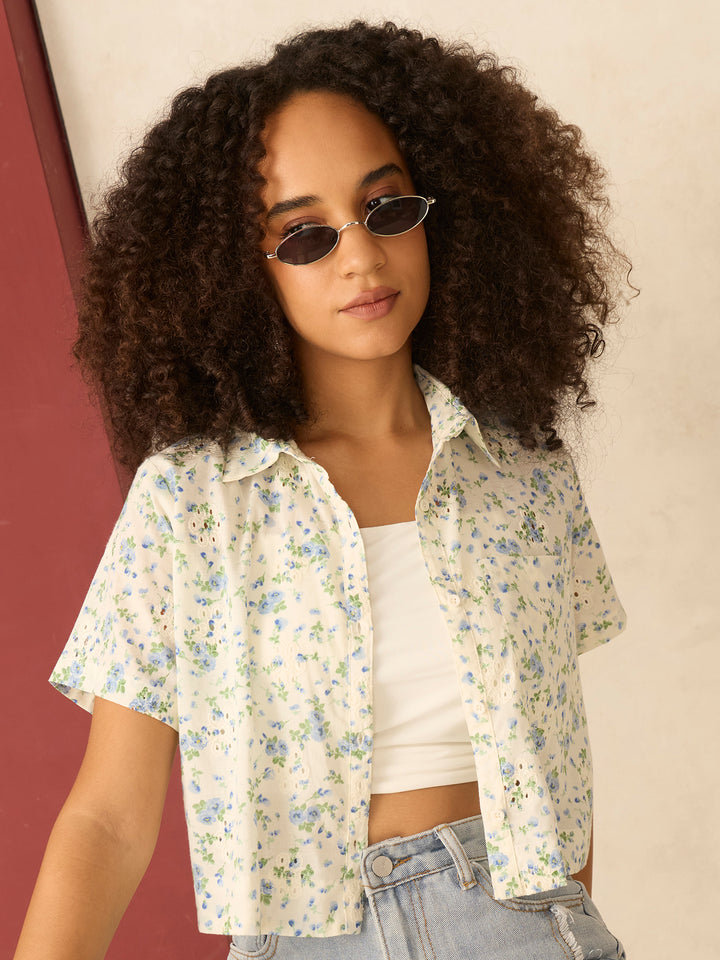 White Half Sleeved Copped Shirt
