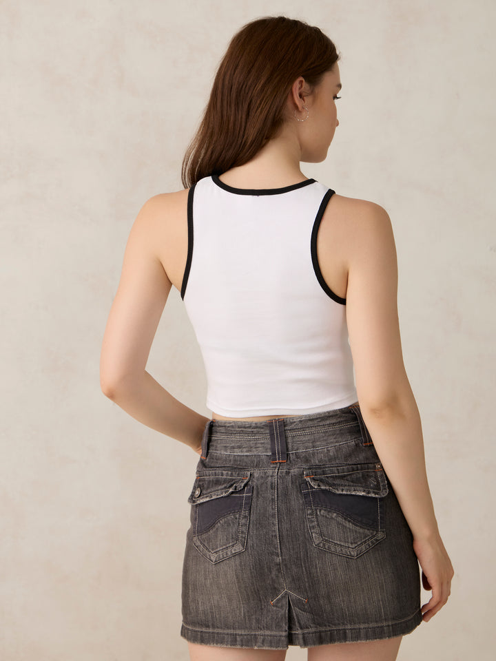 White Contrast Strap Tank