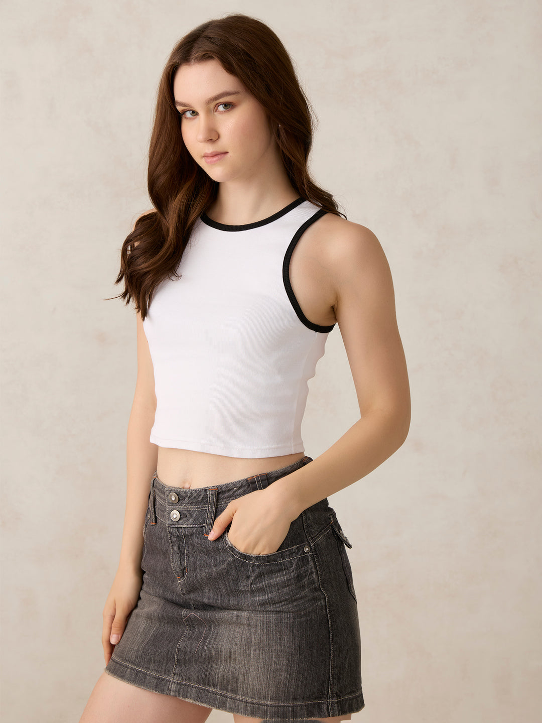 White Contrast Strap Tank