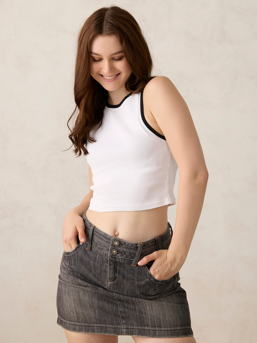 White Contrast Strap Tank