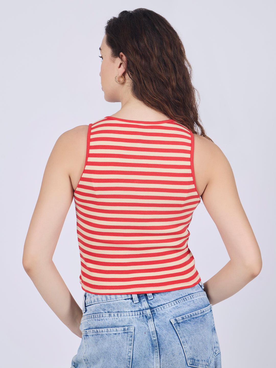 Red Striped Button Down Tank