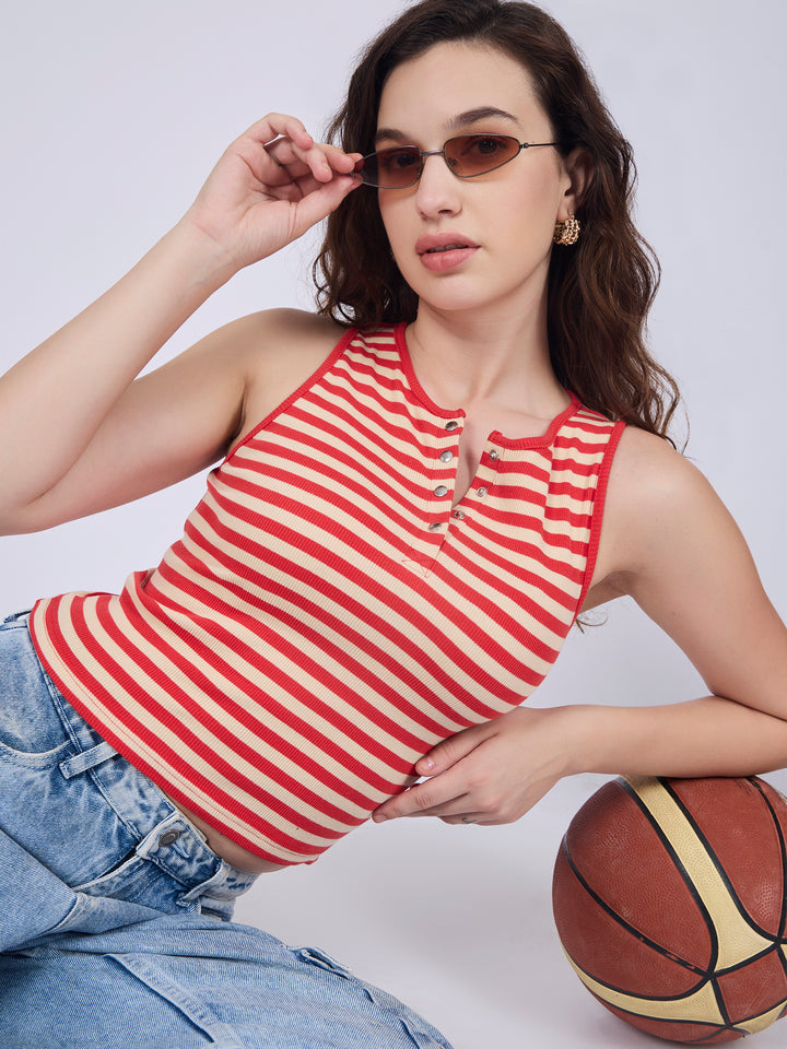 Red Striped Button Down Tank