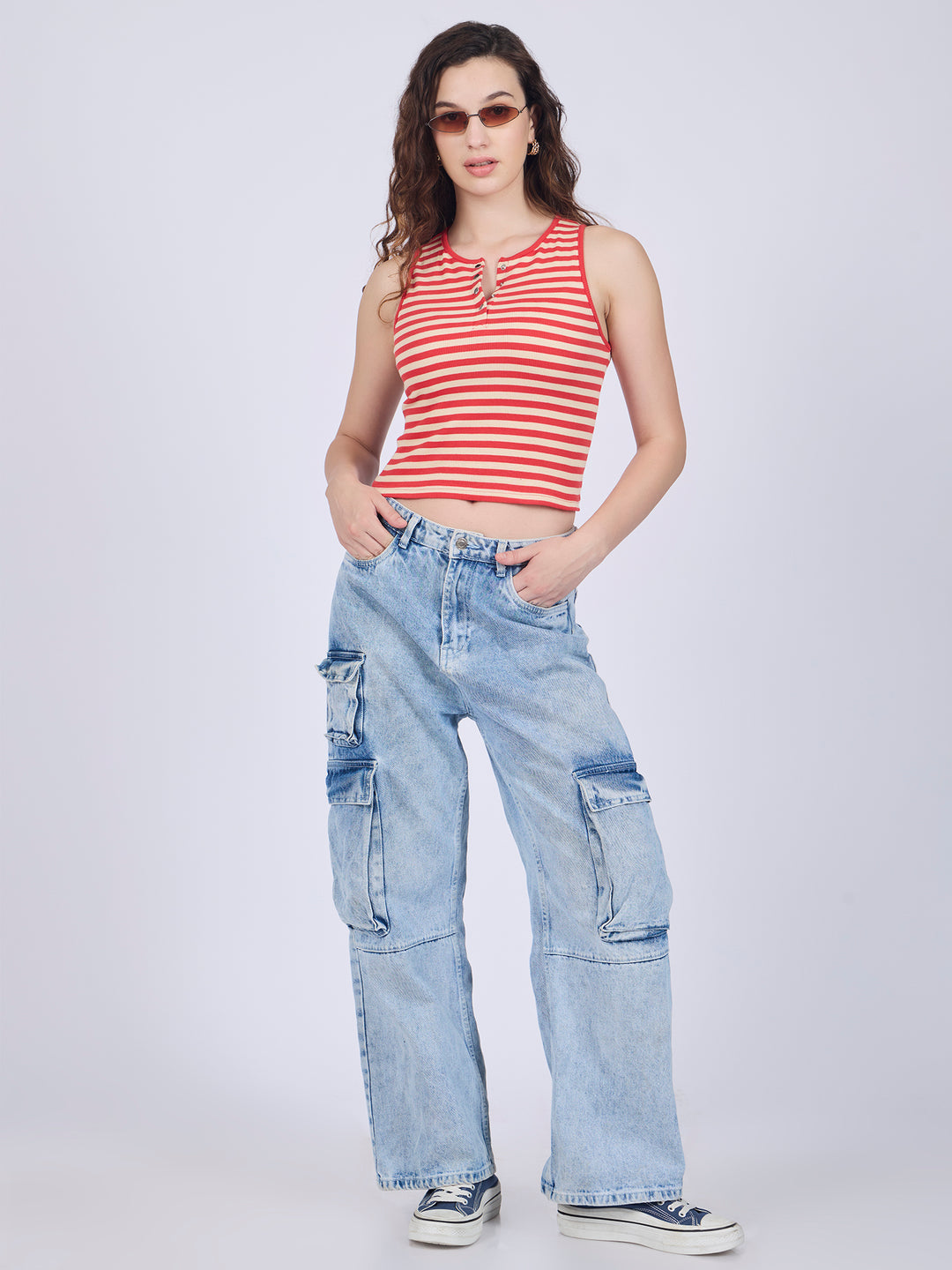 Red Striped Button Down Tank