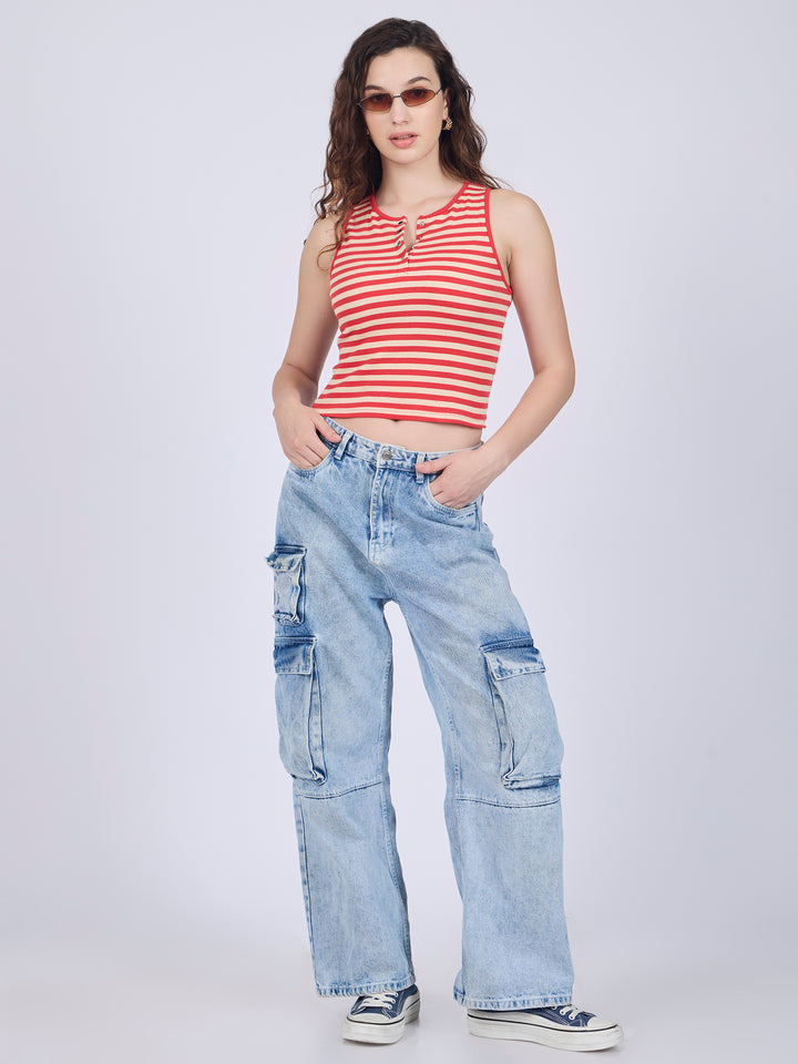 Red Striped Button Down Tank