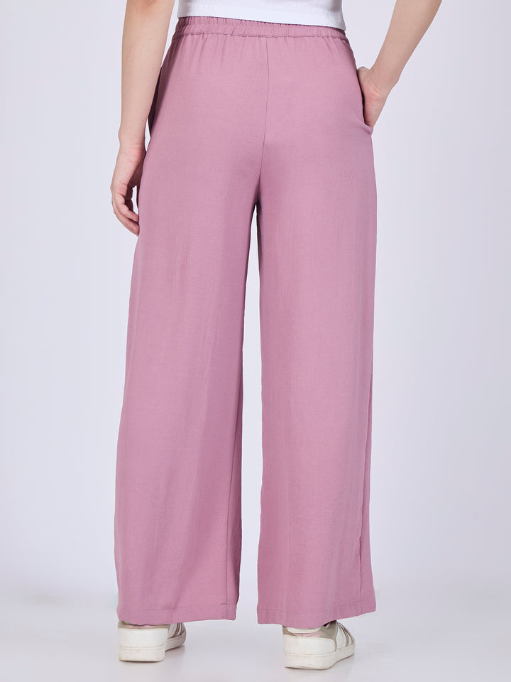 Pink Mid Waisted Wide Leg Trousers