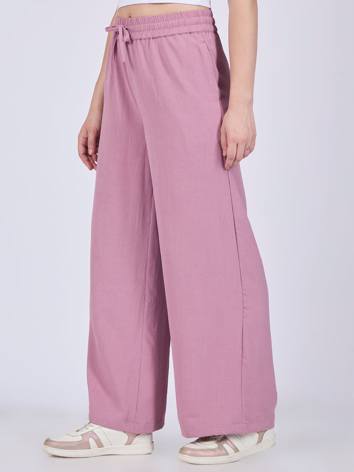 Pink Mid Waisted Wide Leg Trousers