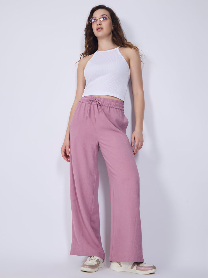 Pink Mid Waisted Wide Leg Trousers