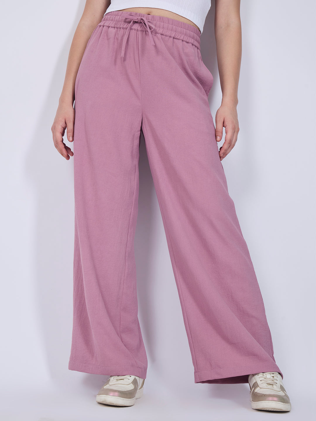 Pink Mid Waisted Wide Leg Trousers
