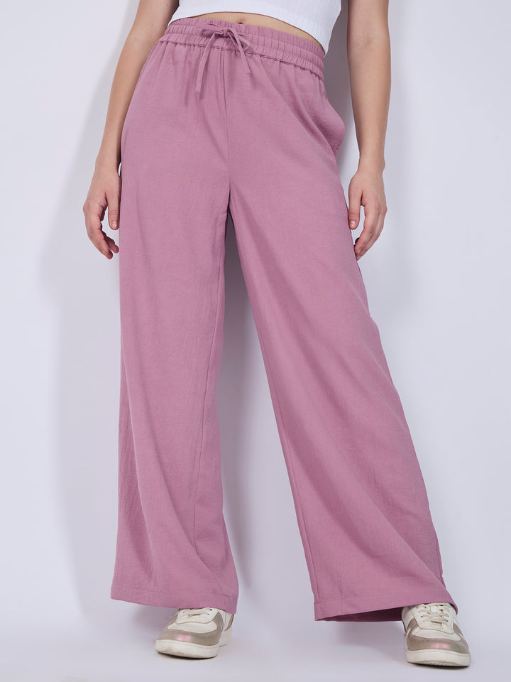 Pink Mid Waisted Wide Leg Trousers