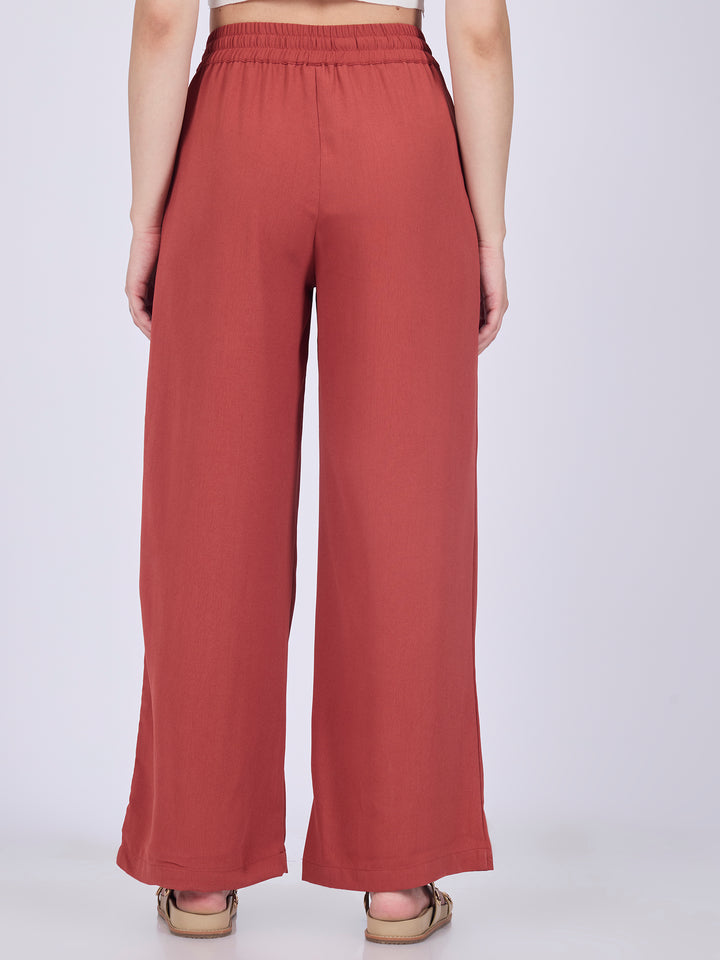 Rust Mid Waisted Wide Leg Trousers