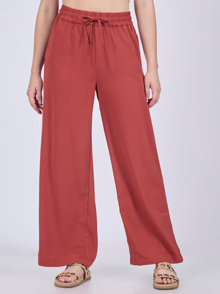 Rust Mid Waisted Wide Leg Trousers
