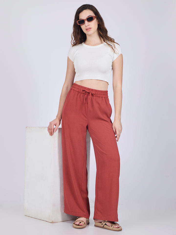 Rust Mid Waisted Wide Leg Trousers