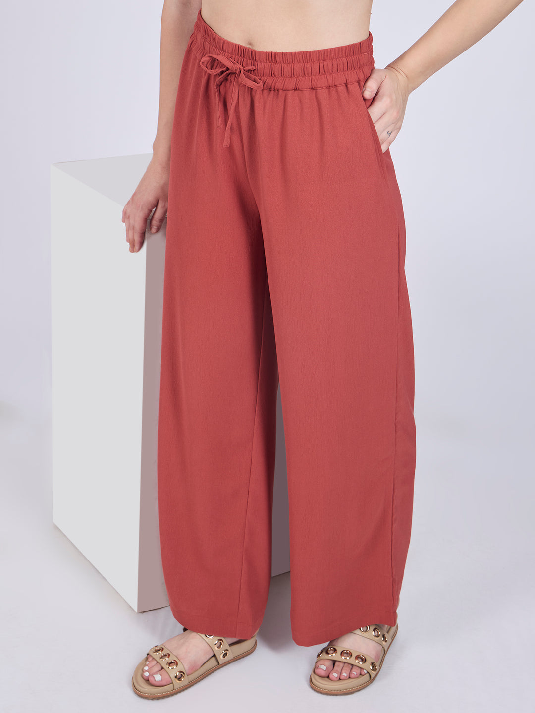 Rust Mid Waisted Wide Leg Trousers