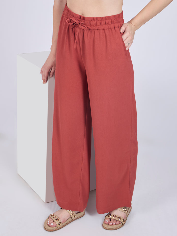 Rust Mid Waisted Wide Leg Trousers