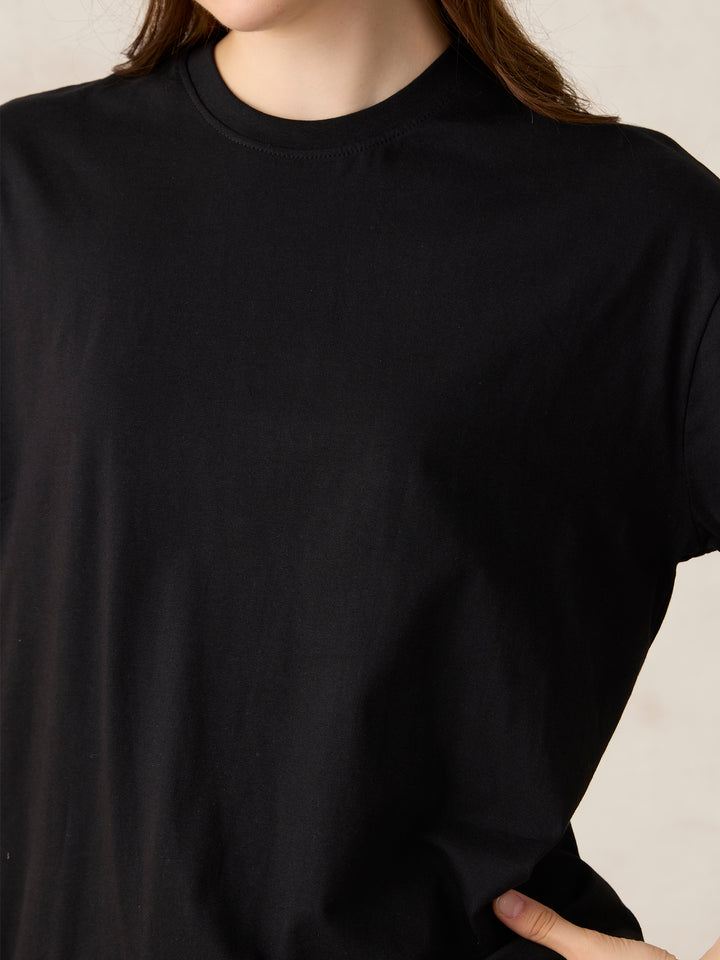 Black Crew Neck Solid Oversized T-Shirt