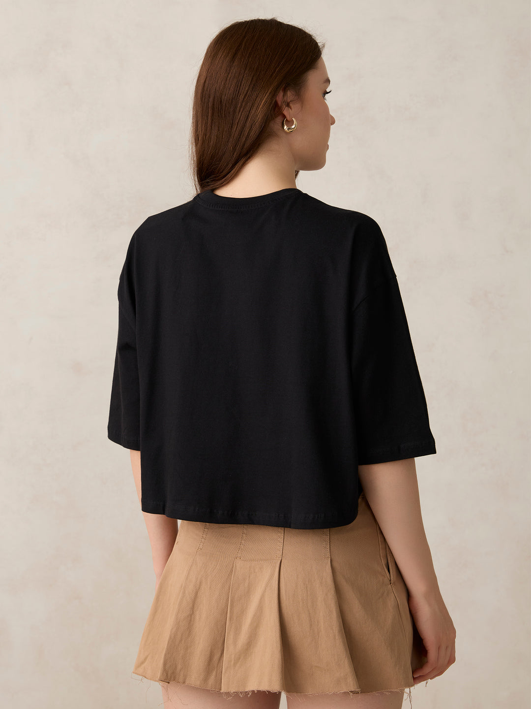 Black Graphic Cropped Boxy T-Shirt