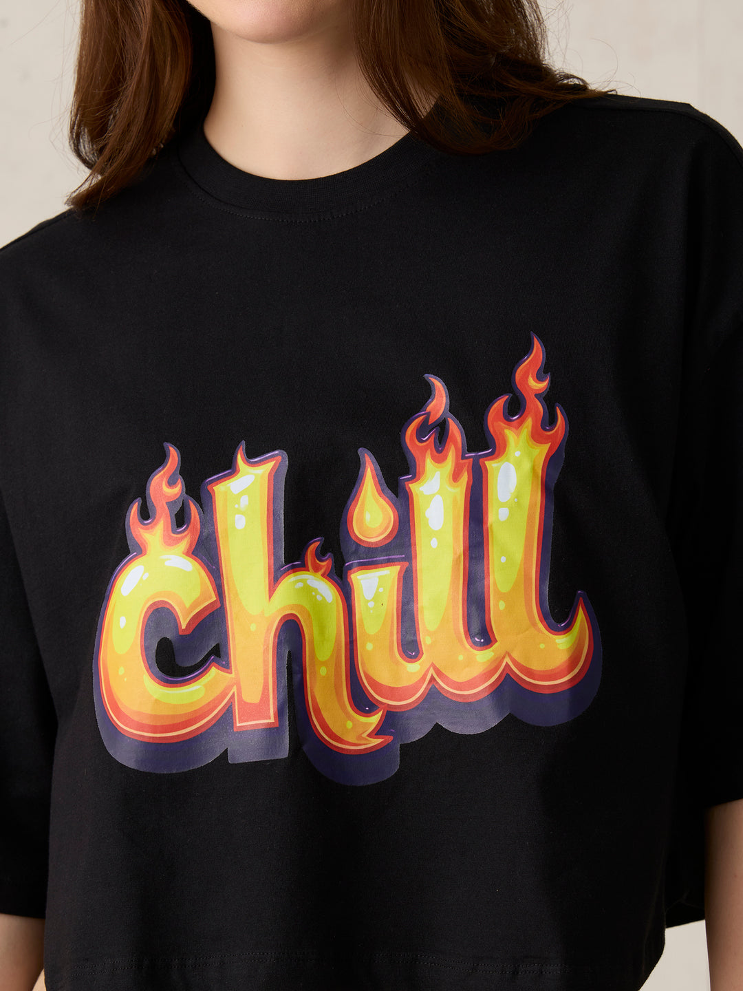 Black Graphic Cropped Boxy T-Shirt