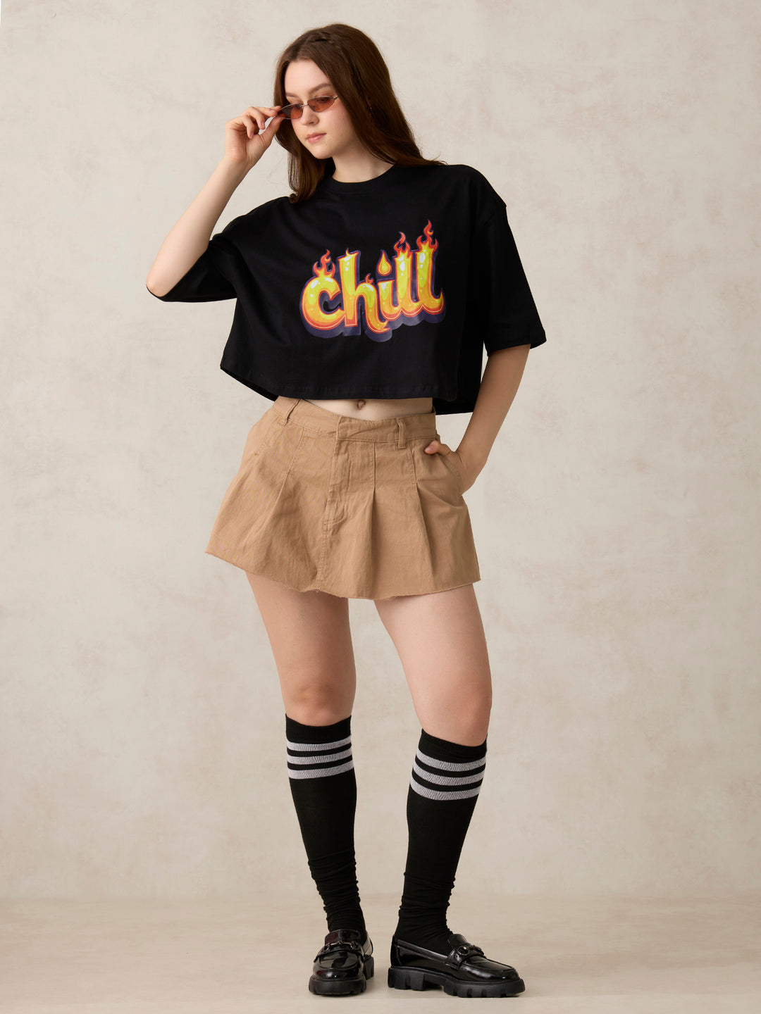 Black Graphic Cropped Boxy T-Shirt