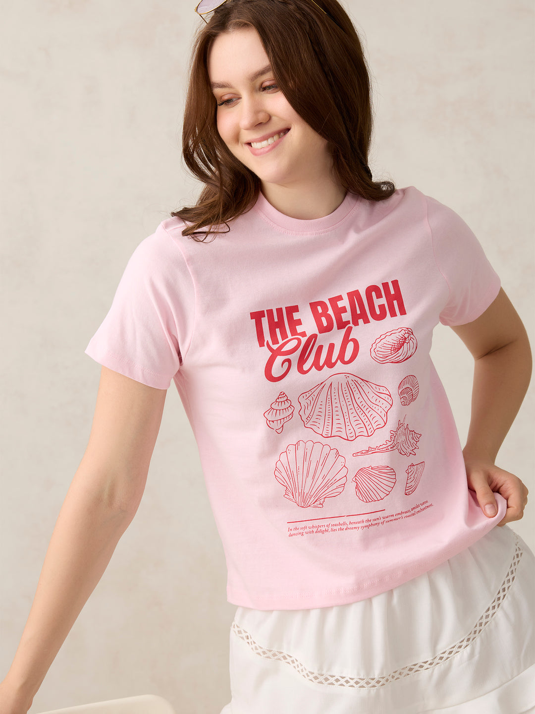 Pink Crew Neck Graphic T-Shirt