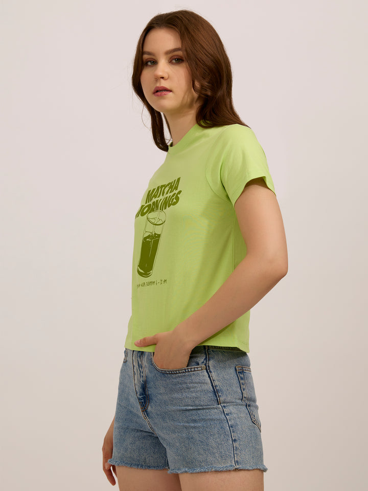 Green Crew Neck Graphic T-Shirt