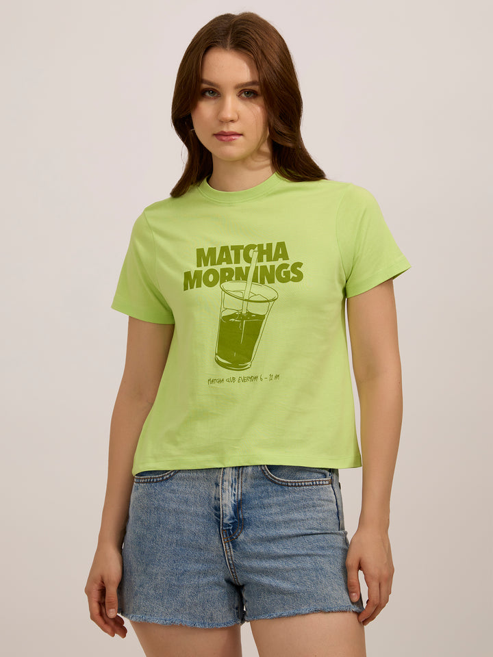 Green Crew Neck Graphic T-Shirt