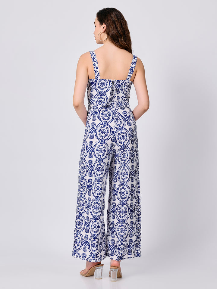 Blue Crop Top With Straight Trouser Co-Ord Set