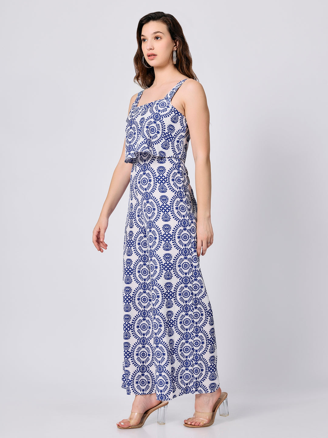 Blue Crop Top With Straight Trouser Co-Ord Set