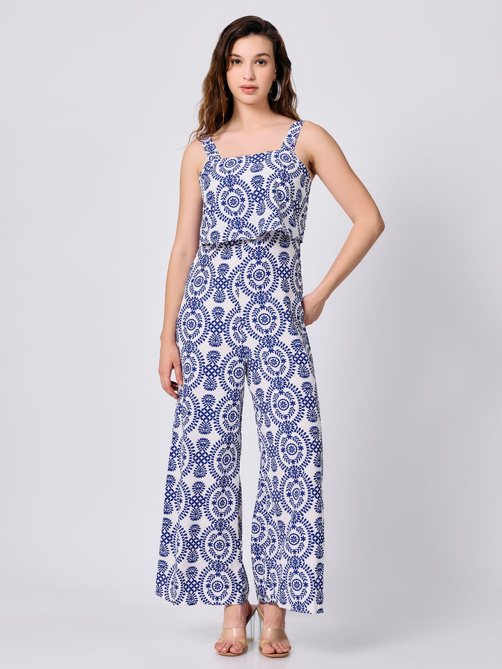 Blue Crop Top With Straight Trouser Co-Ord Set