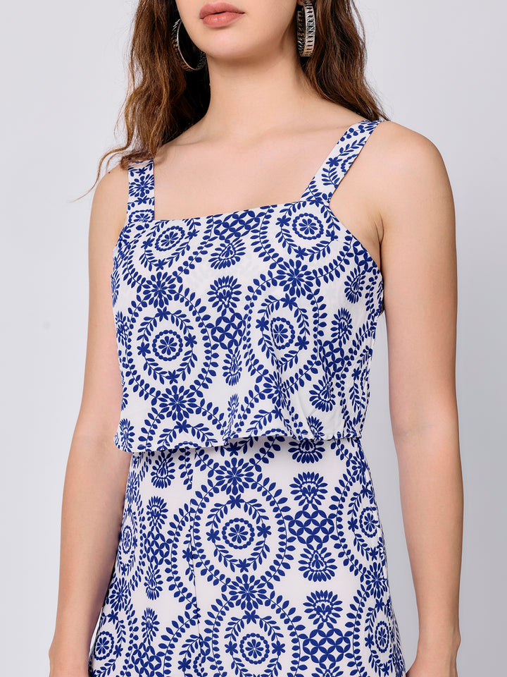 Blue Crop Top With Straight Trouser Co-Ord Set