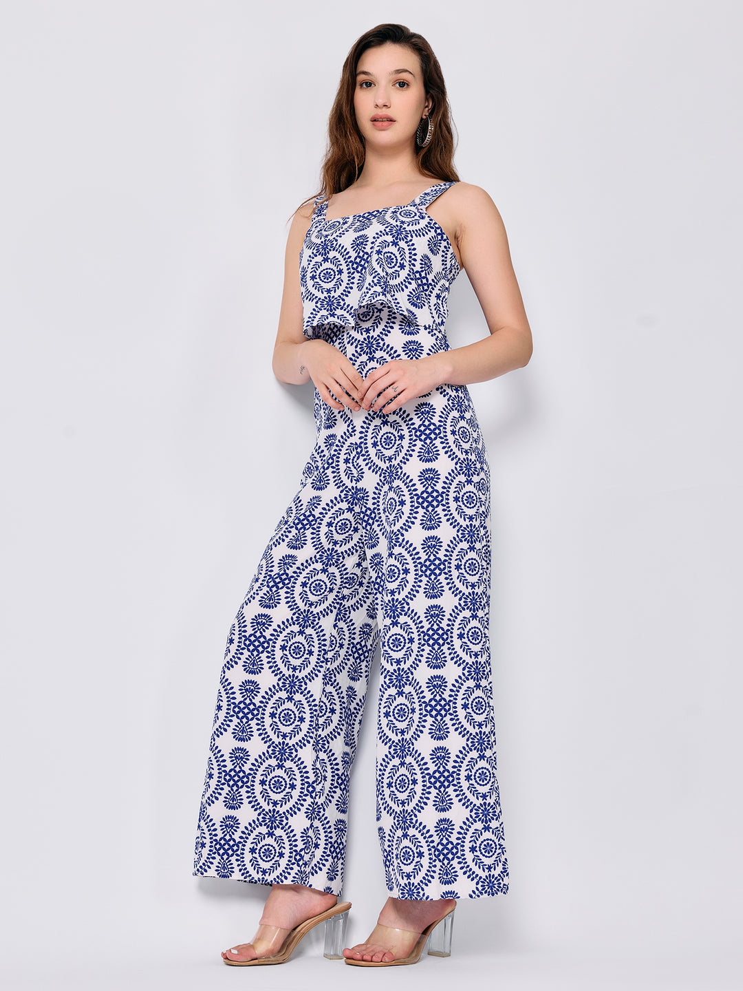 Blue Crop Top With Straight Trouser Co-Ord Set