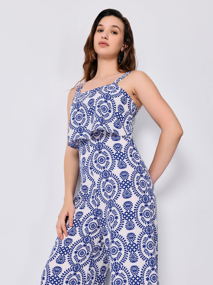 Blue Crop Top With Straight Trouser Co-Ord Set