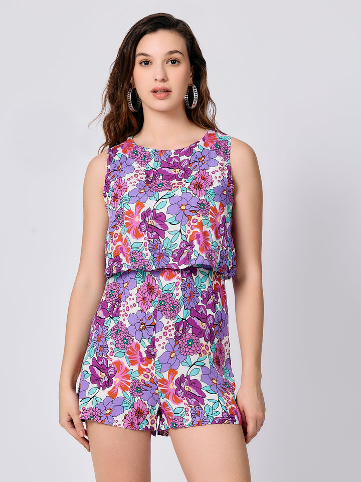Purple Sleeveless Crop Top With Shorts