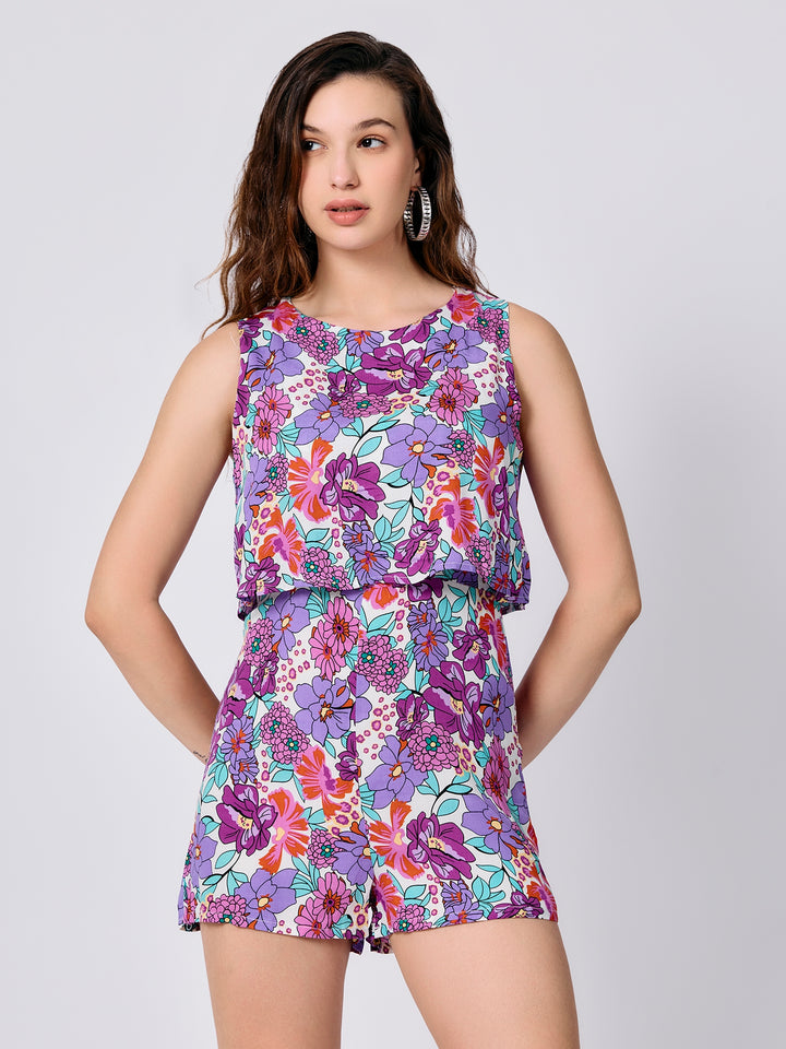 Purple Sleeveless Crop Top With Shorts