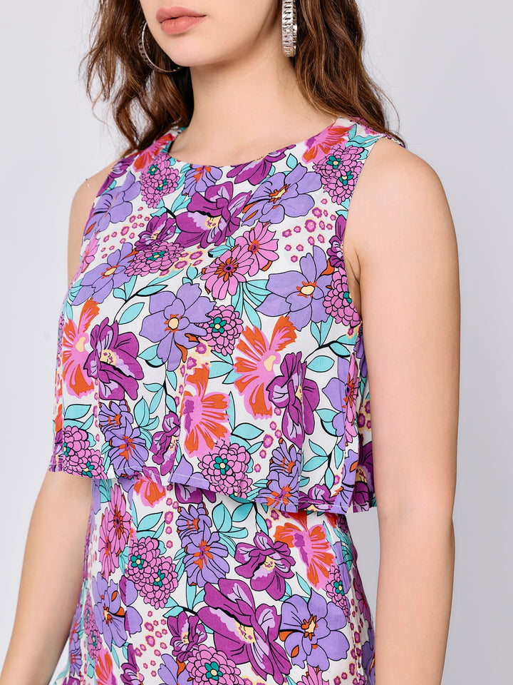 Purple Sleeveless Crop Top With Shorts