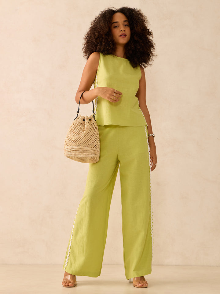 Green Sleeveless Shirt And Loose Pants Co-Ords Set