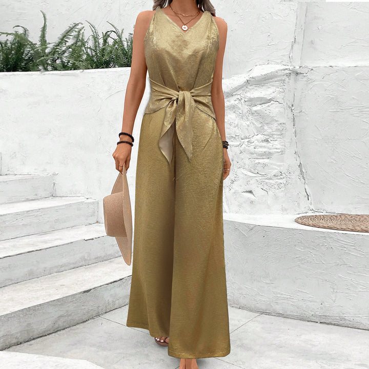 Brown Sleeveless Belt Detailed Jumpsuit
