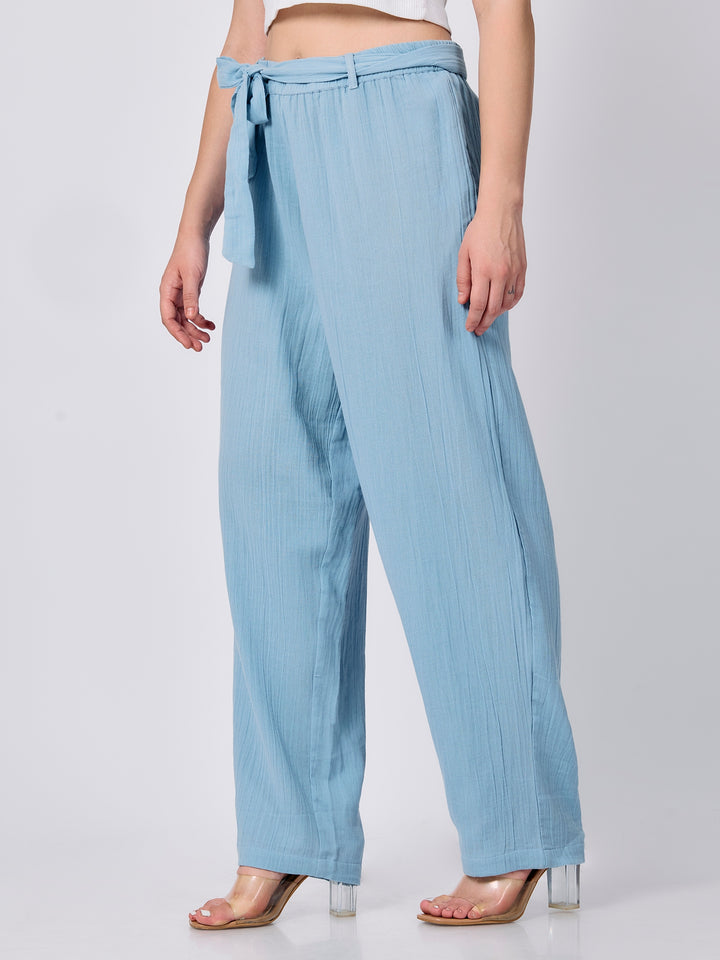 Blue Printed Straight Fit Trouser