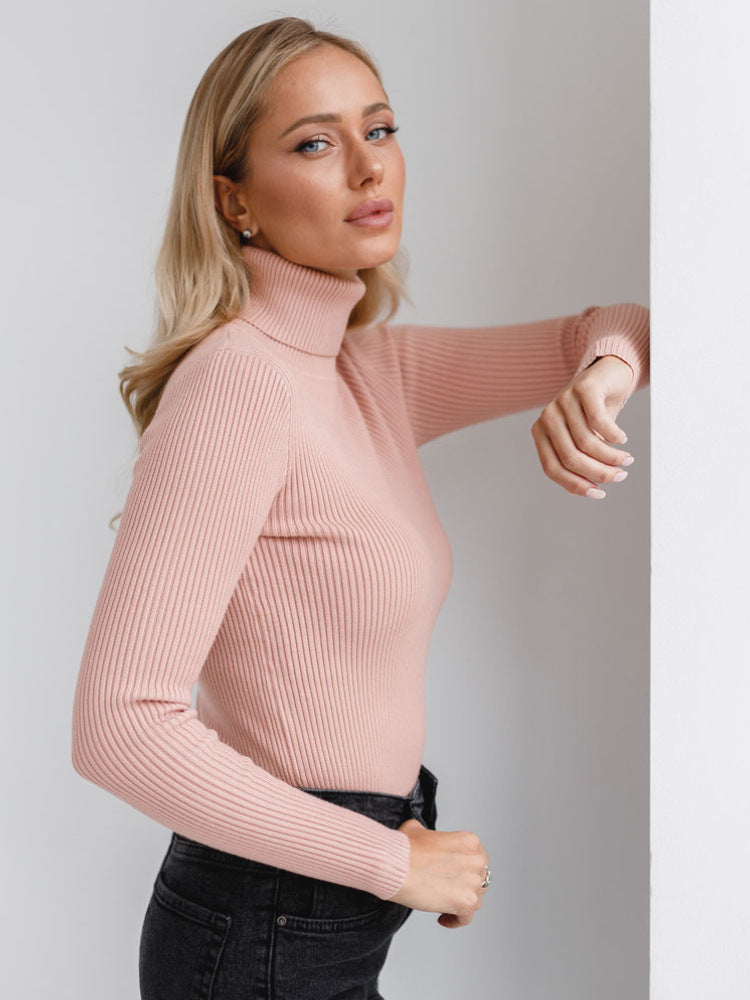 Pink High Neck Fitted Sweater