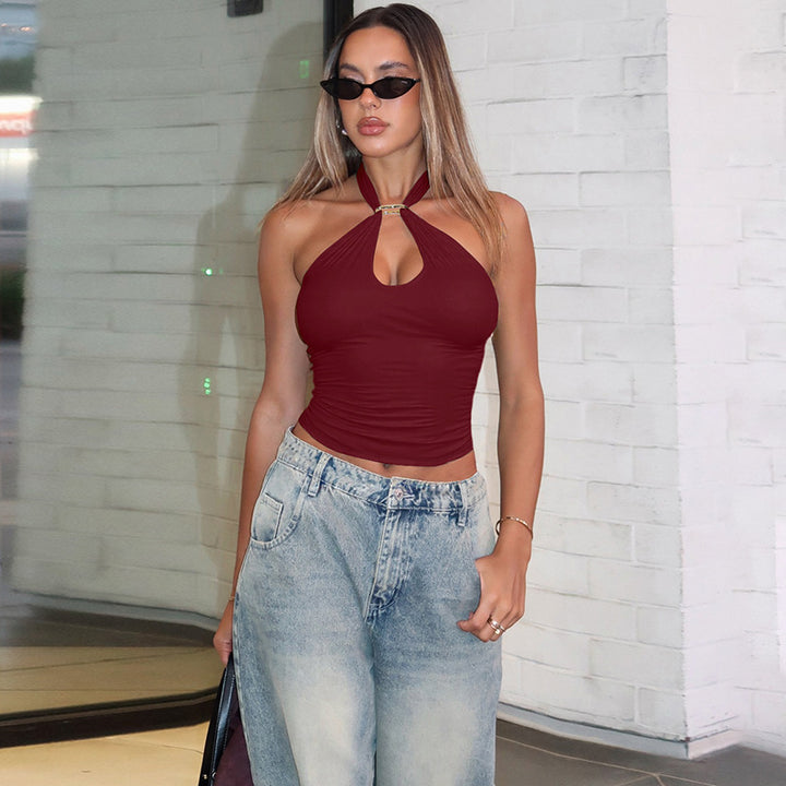 Burgundy Halter Neck Tank Top