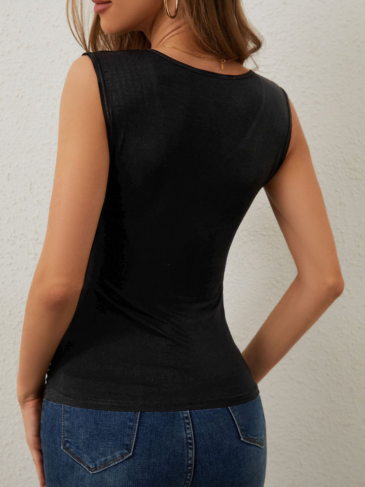 Black Sleeveless V-Neck Top