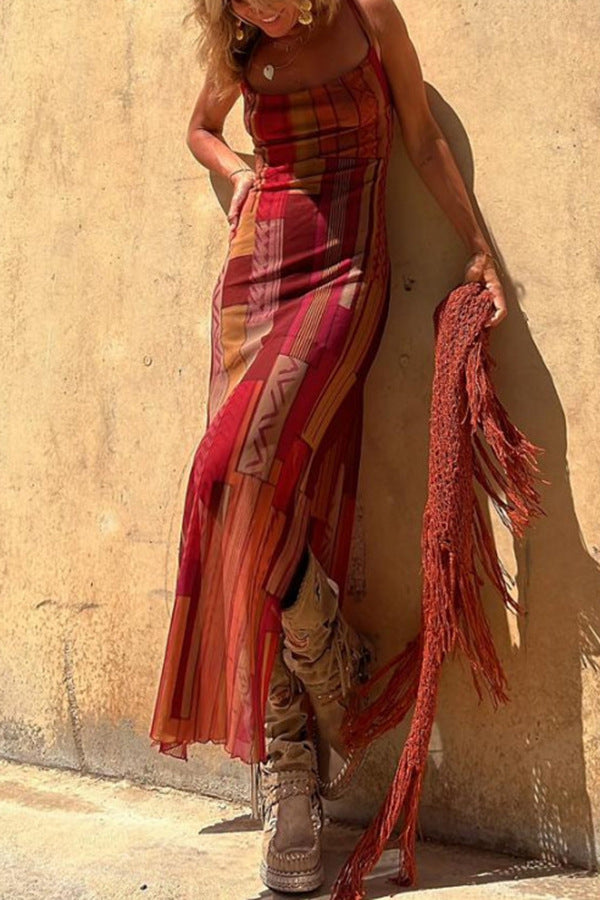 Red Spaghetti Strap Side Slit Dress