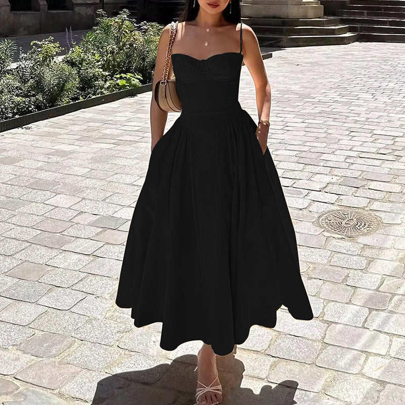 Black Sweatheart Neck Fit And Flare With High Slit Dress