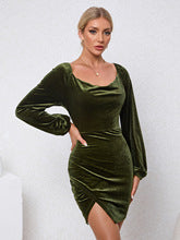 Olive Wrap Hem Velour Dress