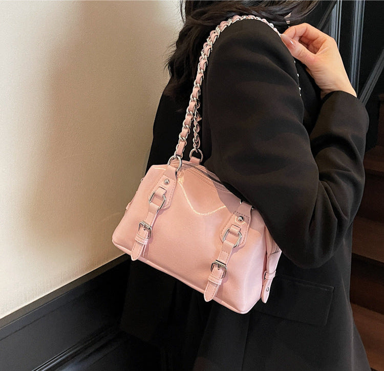 Pink Buckle Charm Shoulder Bag