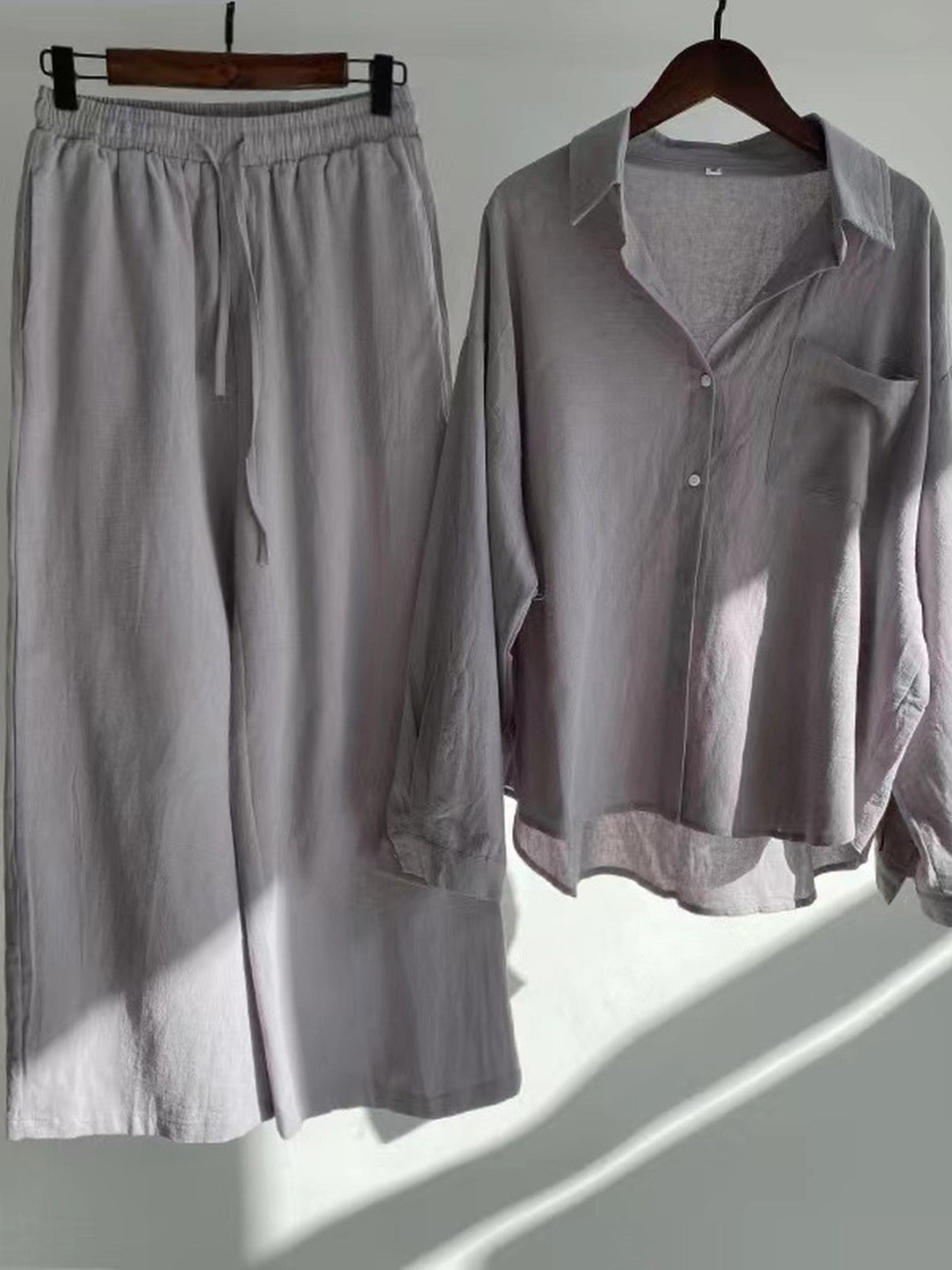 Grey Oversized Shirt And Wide Pant Co-Ord Set