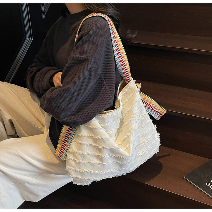 Off White Boho Fringe Tote Bag